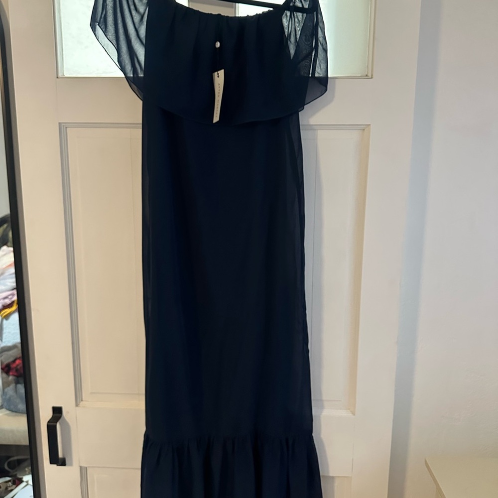 Elegant Navy Blue Off-Shoulder Dress